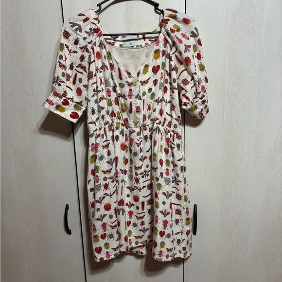 Compania Fantastica Dress Size M Bug Insect Print Short Sleeve Button Novelty - Picture 2 of 5
